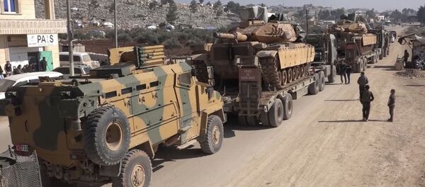 In this frame grab from a video taken on 2 February 2020, a Turkey Armed Forces convoy is seen in the northern town of Sarmada, in Idlib province, Syria - Sputnik International