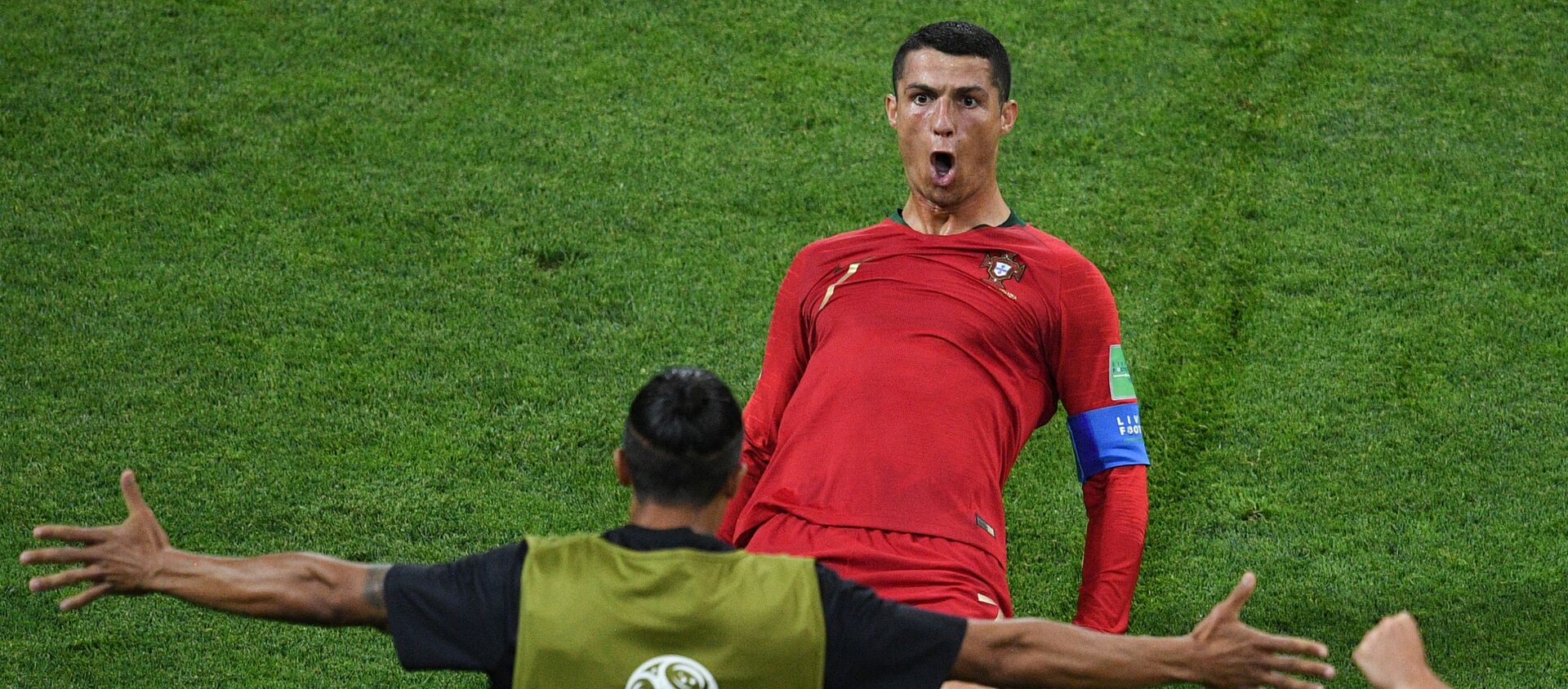 Portugal's Cristiano Ronaldo celebrates a goal during a World Cup Group B soccer match between Portugal and Spain at the Fisht stadium in Sochi, Russia, June 15, 2018. - Sputnik International, 1920, 05.06.2021