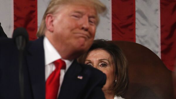Speaker of the House Nancy Pelosi looks on as U.S. President Donald Trump delivers his State of the Union address to a joint session of the U.S. Congress in the House Chamber of the U.S. Capitol in Washington, U.S. February 4, 2020 - Sputnik International
