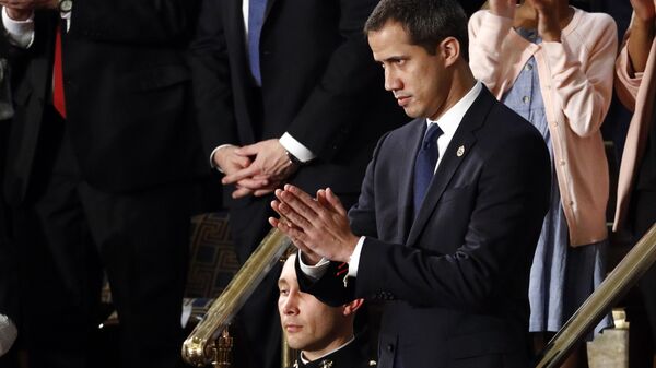 Venezuelan opposition leader Juan Guaido reacts as President Donald Trump delivers his State of the Union address to a joint session of Congress on Capitol Hill in Washington, Tuesday, Feb. 4, 2020. (AP Photo/Patrick Semansky) (AP Photo/Patrick Semansky) - Sputnik International