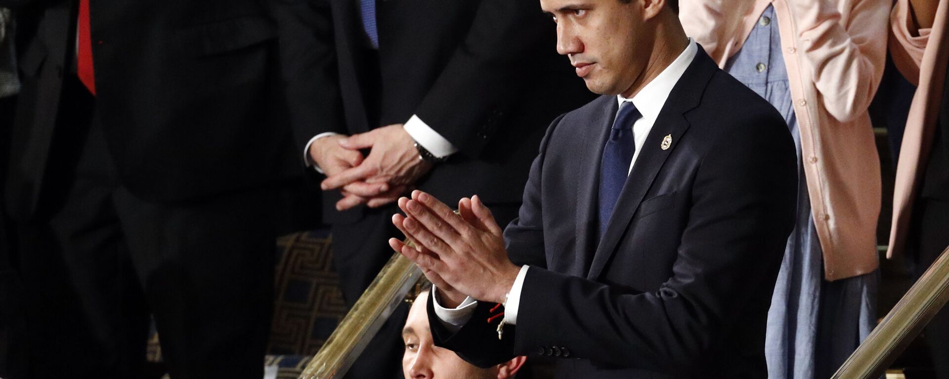 Venezuelan opposition leader Juan Guaido reacts as President Donald Trump delivers his State of the Union address to a joint session of Congress on Capitol Hill in Washington, Tuesday, Feb. 4, 2020. (AP Photo/Patrick Semansky) (AP Photo/Patrick Semansky) - Sputnik International, 1920, 25.02.2020