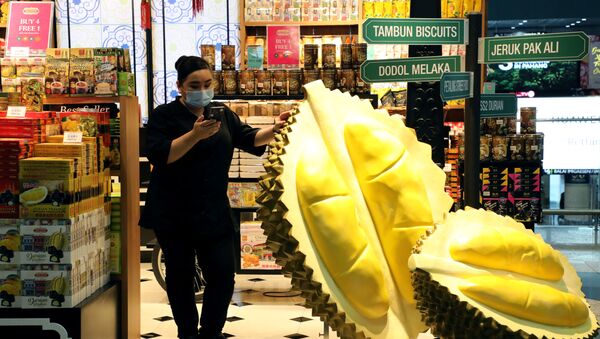 A shopkeeper wearing mask uses her phone at a souvenirs shop at Kuala Lumpur International Airport, following the outbreak of a new coronavirus in China, in Sepang, Malaysia, February 4, 2020 - Sputnik International