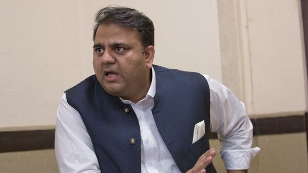 In this Tuesday, Sept. 25, 2018 photo, Pakistani Information Minister Fawad Chaudhry speaks to The Associated Press, in Islamabad, Pakistan.  - Sputnik International