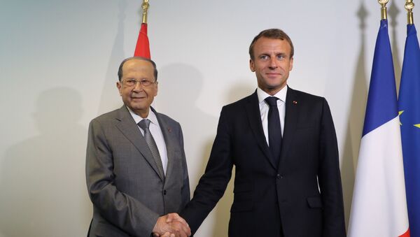 French President Emmanuel Macron meets with Lebanese President Michel Aoun at the United Nations headquarter - Sputnik International