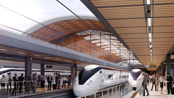 An artist's impression of HS2 trains in a new station in Birmingham - Sputnik International