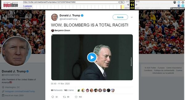 Trump Calls Bloomberg 'Total Racist', Retweets Democrat's Alleged Speech on Stop-and-Frisk Policy Trump Calls Bloomberg 'Total Racist', Retweets Democrat's Alleged Speech on Stop-and-Frisk Policy - Sputnik International