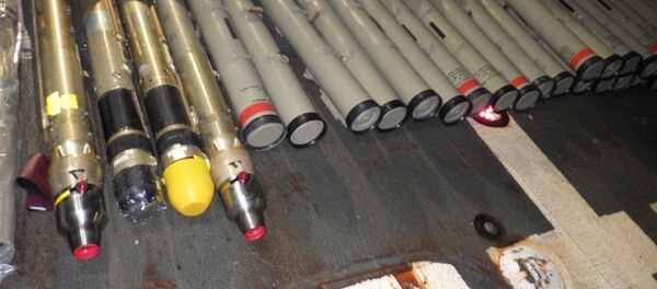 The crew of the guided-missile cruiser USS Normandy (CG 60), in accordance with international law, seized an illicit shipment of advanced weapons and weapon components, which held 358 surface-to-air missile components and “Dehlavieh” anti-tank guided missiles (ATGM), intended for the Houthis in Yemen, aboard a stateless dhow during a maritime interdiction operation in the U.S. Fifth Fleet area of operations, Feb. 9, 2020. - Sputnik International