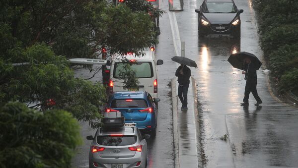 Pedestrians brave strong wind and rain in Sydney, New South Wales, Australia, February 9, 2020.  REUTERS/Loren Elliott - Sputnik International