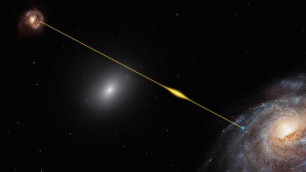 Artist’s impression of a fast radio burst FRB 181112 traveling through space and reaching Earth. - Sputnik International