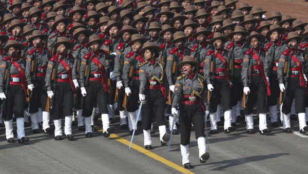 A women's contingent of the paramilitary Assam Rifles participate for the first time at the Republic Day parade in New Delhi, India, Saturday, Jan. 26, 2019 - Sputnik International