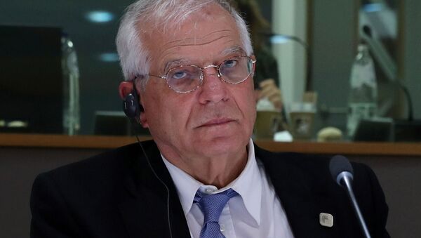 High Representative of the European Union Josep Borrell waits before a meeting of the EU-Western Balkans Summit at the EU headquarters in Brussels Belgium February 16, 2020 - Sputnik International