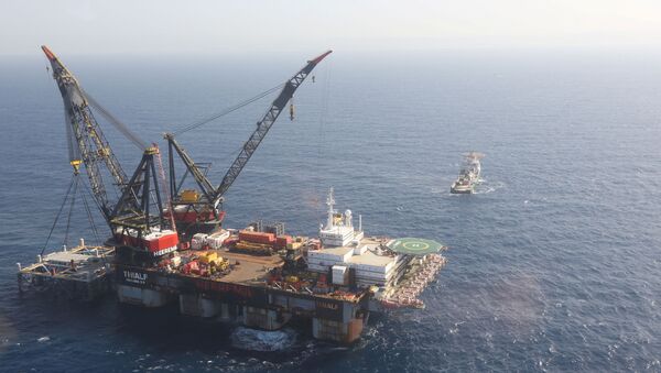 FILE PHOTO: An aerial view shows the newly arrived foundation platform of Leviathan natural gas field, in the Mediterranean Sea, off the coast of Haifa, Israel January 31, 2019.  - Sputnik International