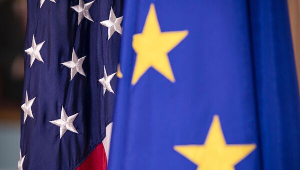 WASHINGTON, DC - FEBRUARY 07: The European Union and United States flags on display before a meeting with US Secretary of State Mike Pompeo and EU High Representative For Foreign Affairs And Security Josep Borrell Fontelles at the US Department of State on February 7, 2020 in Washington, DC. - Sputnik International