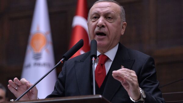 Turkish President Tayyip Erdogan addresses members of his ruling AK Party in parliament in Ankara, Turkey, 12 February 2020.  - Sputnik International