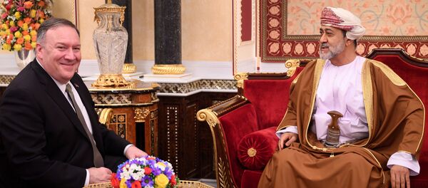 U.S. Secretary of State Mike Pompeo meets with Oman's Sultan Haitham bin Tariq at al-Alam palace in Muscat, Oman on February 21, 2020 U.S. Secretary of State Mike Pompeo meets with Oman's Sultan Haitham bin Tariq at al-Alam palace in Muscat, Oman on February 21, 2020 - Sputnik International