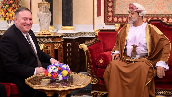 U.S. Secretary of State Mike Pompeo meets with Oman's Sultan Haitham bin Tariq at al-Alam palace in Muscat, Oman on February 21, 2020 - Sputnik International