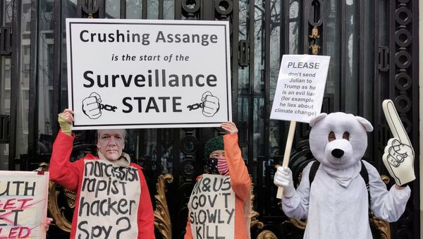 Assange-Backing Protesters Hold Banners in Support of WikiLeaks Founder - Photo - Sputnik International