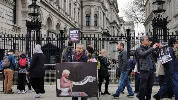 Protester Holding Satirical Banner Depicting Boris Johnson - Photo - Sputnik International