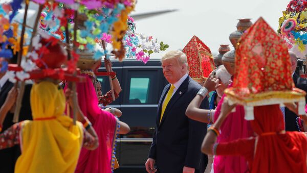 U.S. President Donald Trump attends a welcoming ceremony as he arrives at Sardar Vallabhbhai Patel International Airport in Ahmedabad, India February 24, 2020. - Sputnik International