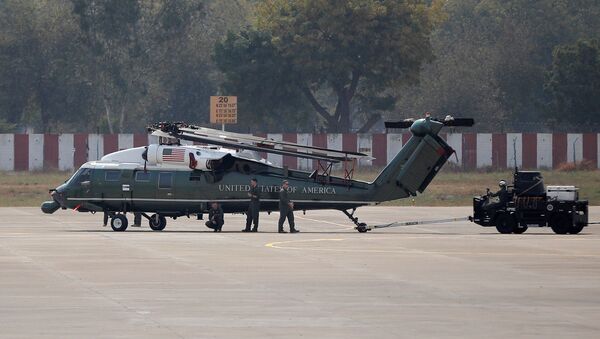 A U.S. military chopper sits on the tarmac after it was unloaded from a cargo aircraft at Sardar Vallabhbhai Patel International airport ahead of the U.S. President Donald Trump's visit, in Ahmedabad, India, February 19, 2020. - Sputnik International
