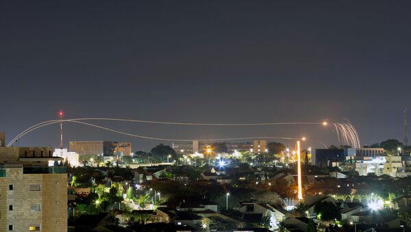 Iron Dome anti-missile system fires interception missiles as rockets are launched from Gaza towards Israel, as seen from the city of Ashkelon, Israel, February 23, 2020. - Sputnik International