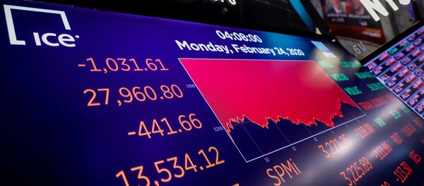 A screen displays the Dow Jones Industrial Average after the closing bell on the floor at the New York Stock Exchange (NYSE) in New York, U.S., February 24, 2020. REUTERS/Brendan McDermid A screen displays the Dow Jones Industrial Average after the closing bell on the floor at the New York Stock Exchange (NYSE) in New York, U.S., February 24, 2020. REUTERS/Brendan McDermid - Sputnik International
