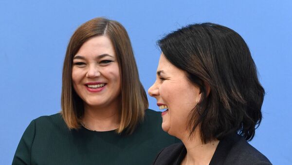 The head of the Green party, Annalena Baerbock, and their party's top candidate in Hamburg state election, Katharina Fegebank, attend a news conference in reaction to the results of the Hamburg state elections, in Berlin, Germany, February 24, 2020.  REUTERS/Annegret Hilse - Sputnik International