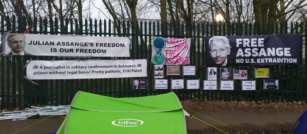 Free Julian Assange Basecamp at Belmarsh 26 Feb 2020-min Free Julian Assange Basecamp at Belmarsh 26 Feb 2020-min - Sputnik International