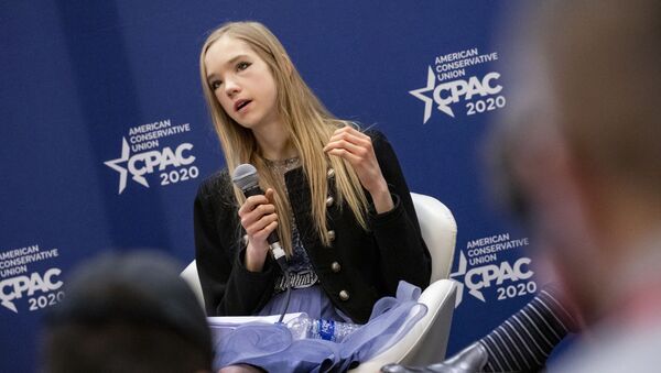 Naomi Seibt, a 19 year old climate change skeptic and self proclaimed climate realist, speaks during a workshop at the Conservative Political Action Conference 2020 (CPAC) hosted by the American Conservative Union on February 28, 2020 in National Harbor, MD. - Sputnik International