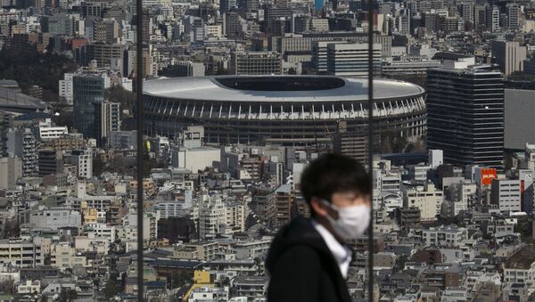 The New National Stadium, a venue for the opening and closing ceremonies at the Tokyo 2020 Olympics, is seen from Shibuya Sky observation deck in Tokyo, Tuesday, March 3, 2020. - Sputnik International