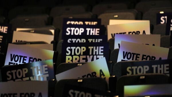 Placards are stacked at the 'Stop The Brexit Landslide', organised by the Vote for a Final Say campaign and For our Future's Sake, at London's Mermaid Theatre in London on December 6, 2019 - Sputnik International