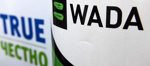 The World Anti-Doping Agency or WADA logo is pictured at the Russkaya Zima (Russian Winter) Athletics competition in Moscow on February 9, 2020. The World Anti-Doping Agency or WADA logo is pictured at the Russkaya Zima (Russian Winter) Athletics competition in Moscow on February 9, 2020. - Sputnik International