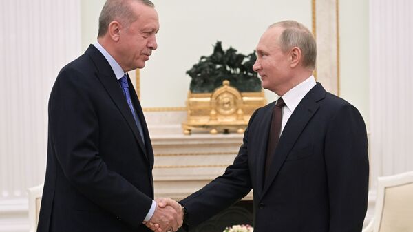 Russian President Vladimir Putin and Turkish President Recep Tayyip Erdogan meet in Moscow on 5 March 2020 - Sputnik International