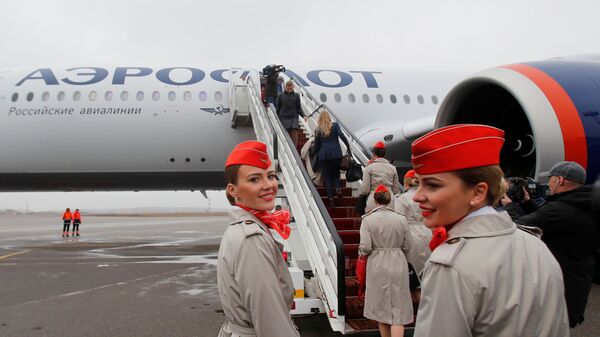 First Airbus A350-900 aircraft of Russia's flagship airline Aeroflot at Sheremetyevo International Airport outside Moscow - Sputnik International
