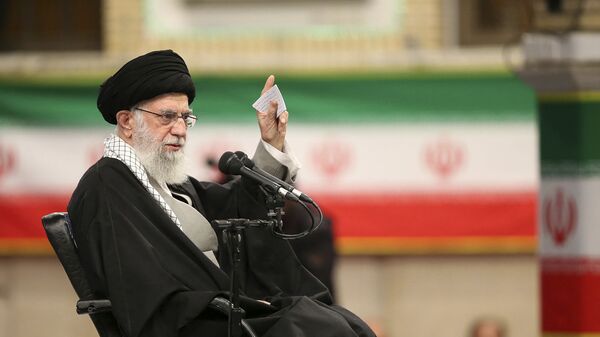 In this photo released by the official website of the office of the Iranian supreme leader, Supreme Leader Ayatollah Ali Khamenei speaks in a meeting in Tehran, Iran, Feb. 5, 2020. - Sputnik International