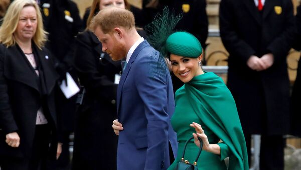 Britain's Prince Harry, Duke of Sussex, (L) and Meghan, Duchess of Sussex arrive to attend the annual Commonwealth Service at Westminster Abbey in London on 9 March 2020. - Sputnik International