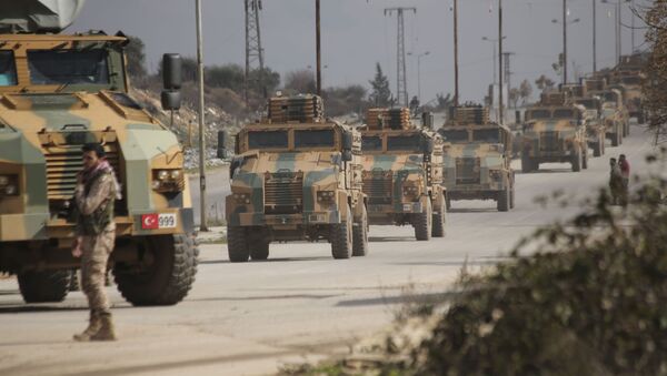FILE - In this 22 February 2020 file photo, a Turkish military convoy moves in Idlib province, Syria - Sputnik International