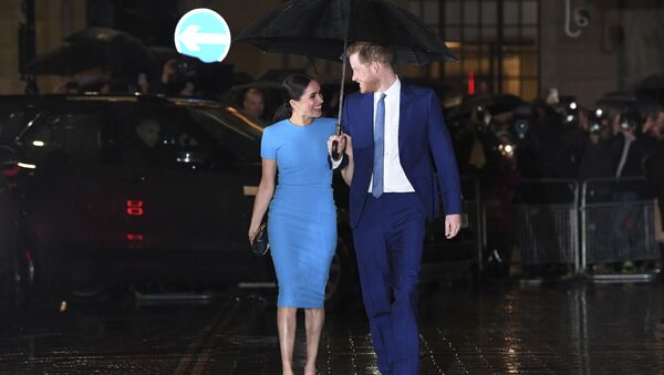 Britain's Prince Harry, Duke of Sussex (R) and Meghan, Duchess of Sussex arrive to attend the Endeavour Fund Awards at Mansion House in London on March 5, 2020. - Sputnik International