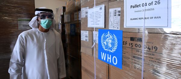 Tonnes of medical equipment and coronavirus testing kits provided bt the World Health Organisation are pictured at the al-Maktum International airport in Dubai on March 2, 2020 as it is prepared to be delivered to Iran with a United Arab Emirates military transport plane.  - Sputnik International