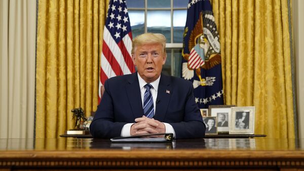 U.S. President Donald Trump speaks about the U.S response to the COVID-19 coronavirus pandemic during an address to the nation from the Oval Office of the White House in Washington, U.S., March 11, 2020.  - Sputnik International