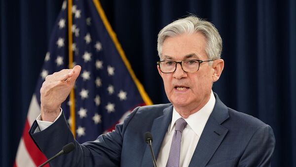 U.S. Federal Reserve Chairman Jerome Powell speaks to reporters after the Federal Reserve cut interest rates in an emergency move - Sputnik International