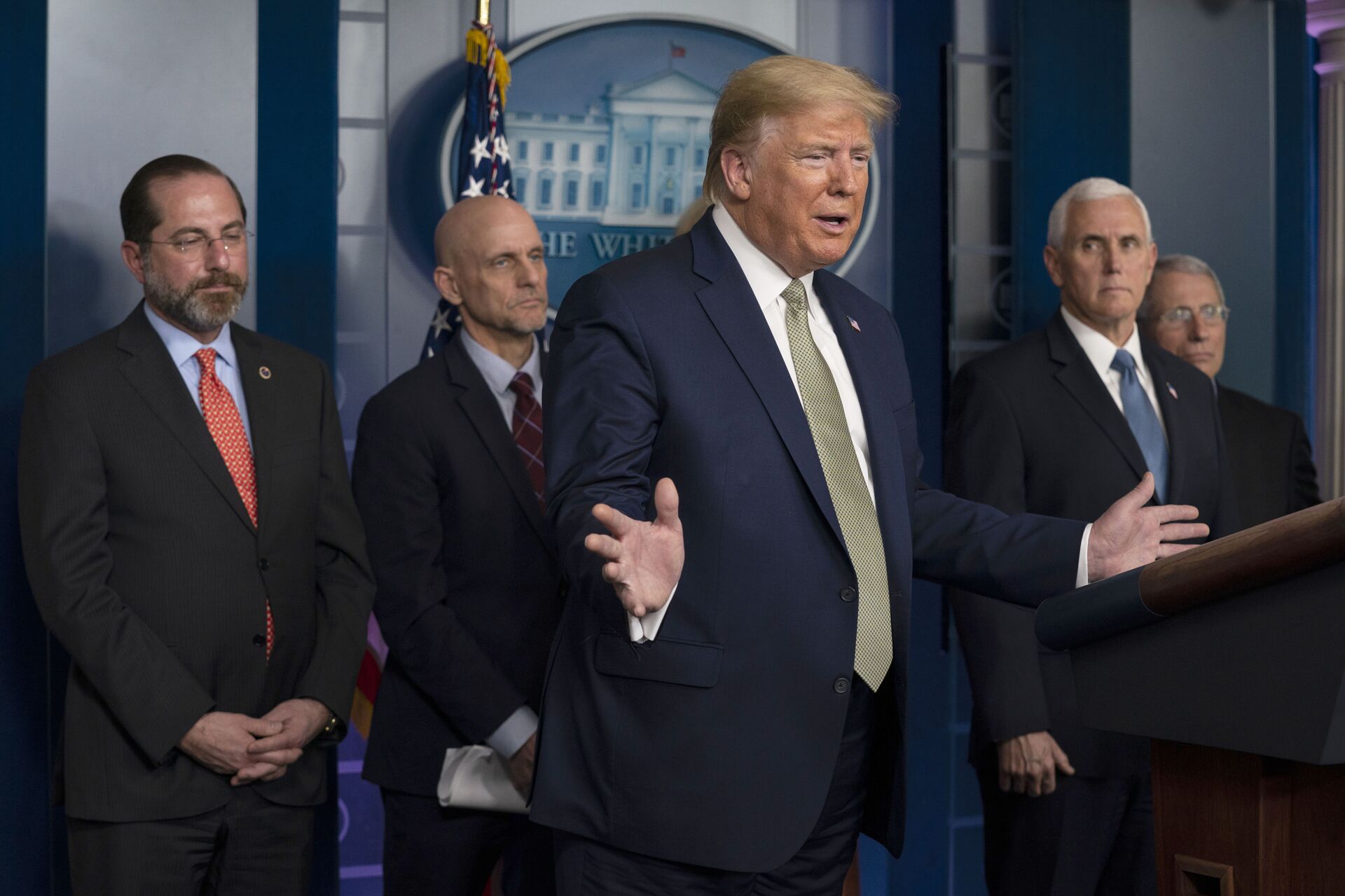 President Donald Trump speaks during a press briefing with the coronavirus task force, at the White House, Tuesday, March 17, 2020, in Washington. - Sputnik International, 1920, 11.05.2022