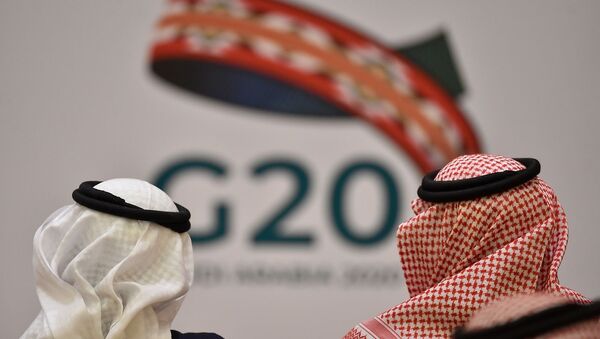 Unidentified guests attend a meeting of Finance ministers and central bank governors of the G20 nations in the Saudi capital Riyadh on February 23, 2020 - Sputnik International