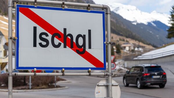 The town sign of Ischgl is seen on March 13, 2020, in Ischgl in Tyrol, Austria, as the winter season ends earlier this year due to the coronavirus epidemic - Sputnik International