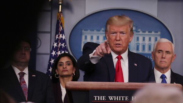US President Donald Trump answers a question during the daily White House coronavirus response briefing with members of the administation's coronavirus task force at the White House in Washington, US, March 18, 2020 - Sputnik International