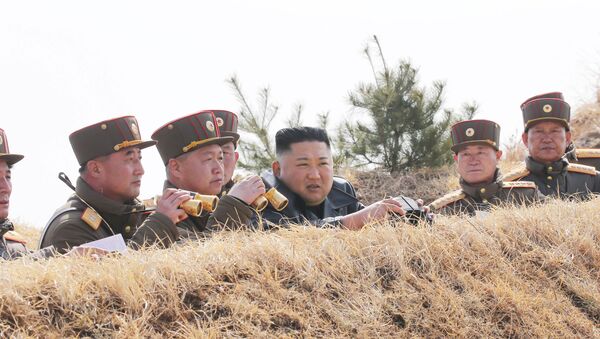 North Korean leader Kim Jong Un guides artillery fire competition in this image released by North Korea's Korean Central News Agency (KCNA) on March 20, 2020 - Sputnik International