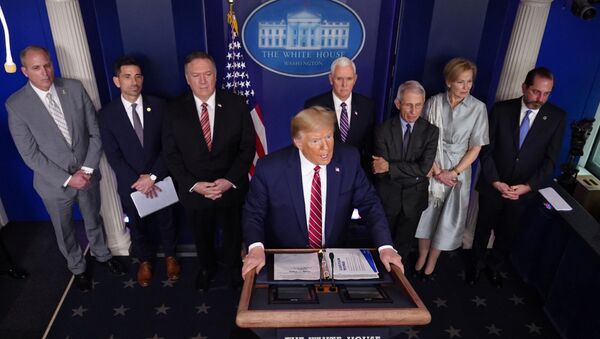 U.S. President Donald Trump addresses the coronavirus task force daily briefing at the White House in Washington, U.S., March 20, 2020. - Sputnik International