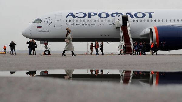 Airbus A350-900 aircraft of Russia's flagship airline Aeroflot at Sheremetyevo International Airport - Sputnik International