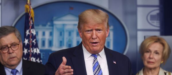 U.S. President Donald Trump addresses the coronavirus response daily briefing as Attorney General William Barr and Ambassador Debbie Birx, the White House coronavirus response coordinator, look on at the White House in Washington, U.S., March 23, 2020. U.S. President Donald Trump addresses the coronavirus response daily briefing as Attorney General William Barr and Ambassador Debbie Birx, the White House coronavirus response coordinator, look on at the White House in Washington, U.S., March 23, 2020. - Sputnik International