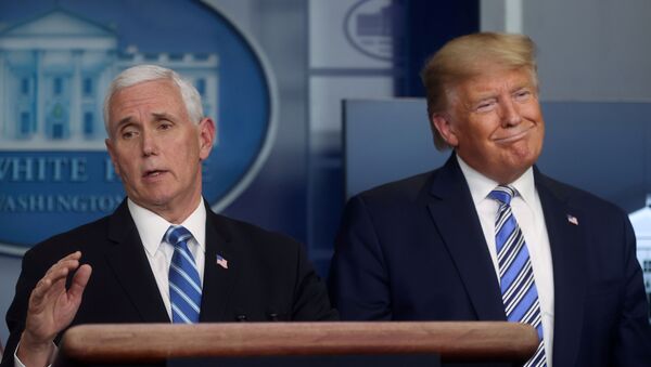 U.S. President Donald Trump, with Vice President Mike Pence, leads the daily coronavirus response briefing at the White House in Washington, U.S. March 23, 2020. - Sputnik International